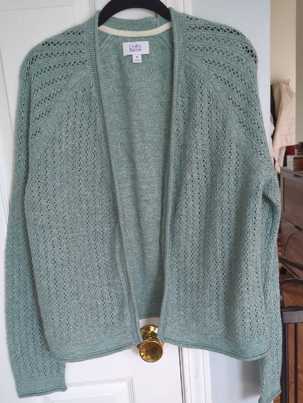 Croft & barrow Light Sage Open-Knit Cardigan, soft , spring color